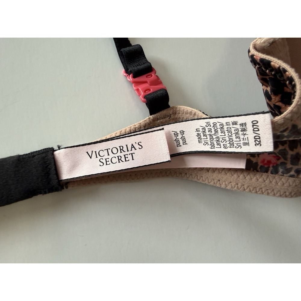Victoria's Secret Leopard Floral Push Up Bra Padded Animal Print Adjustable 32D - Picture 8 of 15